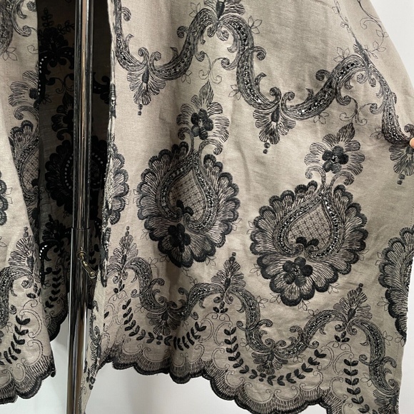 Eskandar Linen Jacket Size 0 Taupe Duster Long Open Front Embroidered Lagenlook - Picture 7 of 12